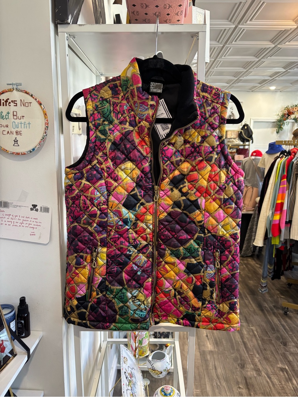Dolcezza Vibrant Patchwork Quilted Sleeveless Vest - Multicolor